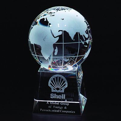 Customizable 6 Inch Height Two Piece Optical Crystal Globe on Base Award, Includes Personalization
