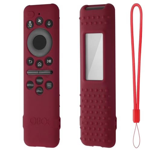 Image of Oboe Silicone Tv Remote Cover Compatible with Samsung Smart Tv Remote 2025 Model TM2360 E Full Wrap Protective Case with Lanyard (J-Wine Red) [Remote NOT Included]