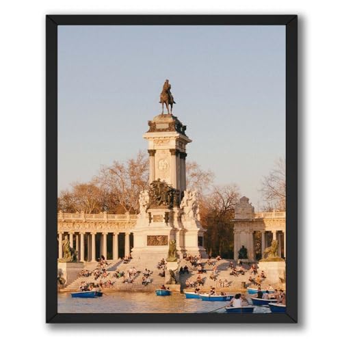 InkFlow Posters Lakeside Monument Canvas Poster - Historic Lake Photography with Rowboats - Scenic European Park Print - Serene Wall Art for Living Room - Classic - 30x40 ROLLED CANVAS Print