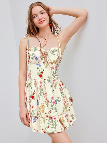 Image of CIDER Floral Dress for Women Summer Mini Sundresses Spaghetti Strap Cute Vacation Dresses Boho Casual Outfits