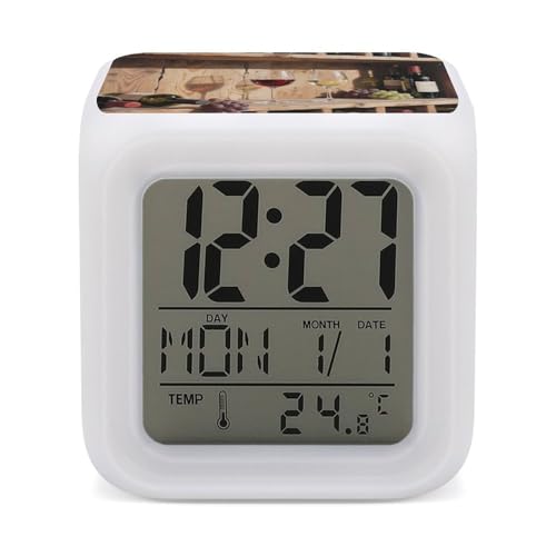 Reloj despertador de copas de vino tinto con luces LED ambientales para dormitorio u oficina 2