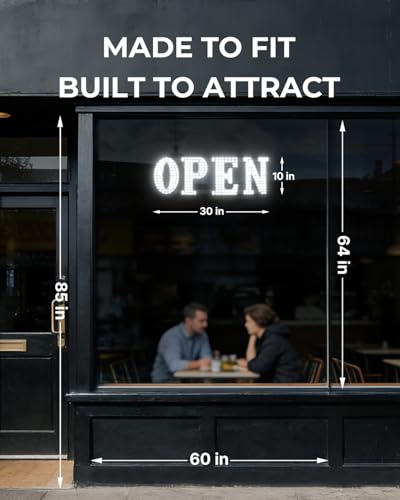 Image of Open Sign for Business, 30 inchx10 inch Jumbo Open Sign with Timer and Remote Control, Dynamic Light Modes Led Signs for Storefront Window Bar Salon Cafes Retail Shops White