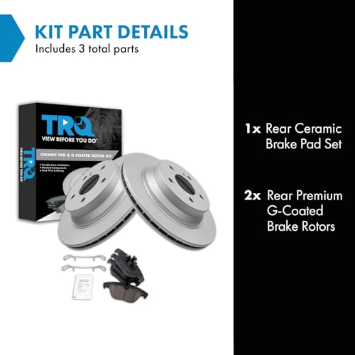 Image of TRQ Rear Brake Pad and Rotor Set Ceramic Coated Rotors Compatible with 2010-2014 Mercedes-Benz E350 2015 E400 2013-2015 GLK250 2010-2015 GLK350