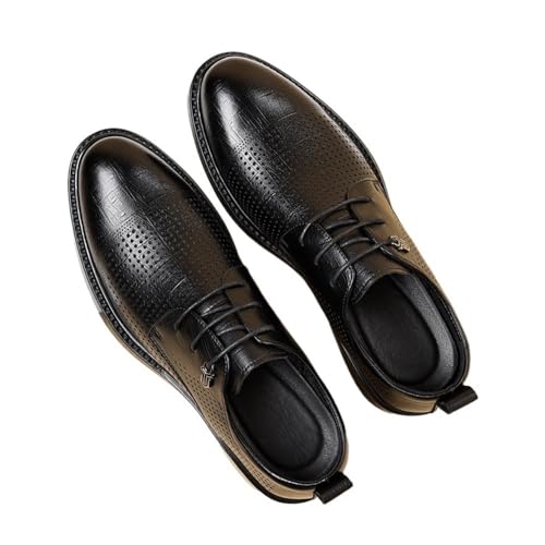 Men's Summer Hollow Breathable Leather Shoes Business Casual Shoes Oxfords(Black,9)4