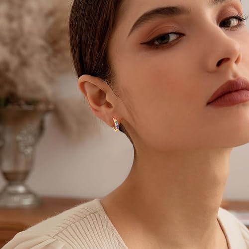 Gacimy Gold Huggie Earrings for Women 14K Real Gold Plated with Multi-Color Cubic Zirconia, 1/2 Inch Small Gold Hoop Earrings Cartilage Ear Cuffs for Women4