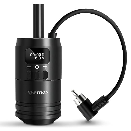 Ambition 2 in 1 Tattoo Battery Grip - Wireless Control Handle Power Supply Electric Digital Display 1600mAh Special Needle Grip RCA Interface for Rotary Tattoo Machine