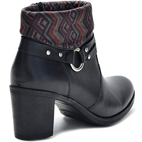 Bota Feminina Couro Legítimo Cano Curto Montaria 2050/05 Preto/étnico