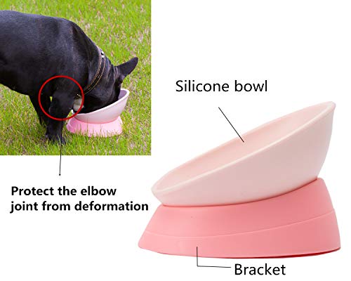 Jwpc Bulldog Bowl Anti-Slip Dog Cat Dish Detachable Rubber Dog Bowl Pet Sterile Tilted Pet Feeder Slope Base (Pink, 2 Cup (Small/Medium Dog)) #TOP2