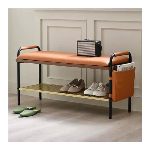 Banc de rangement chaussures meuble entrée ottoman assise noire métal