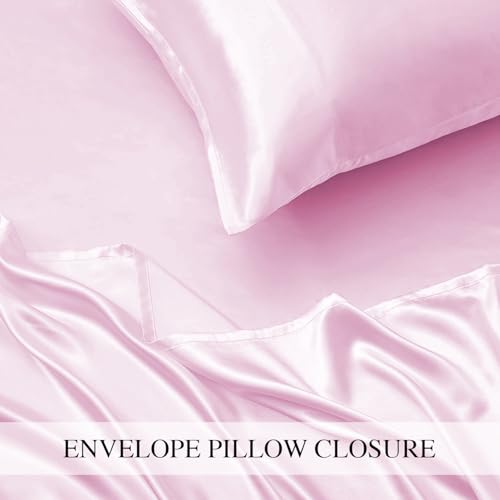 Image of Homestan Satin Bedsheet for King Size Bed with 2 Pillow Covers, Modern Bed Sheet for Romantic Nights(100x108 inches, Baby Pink)