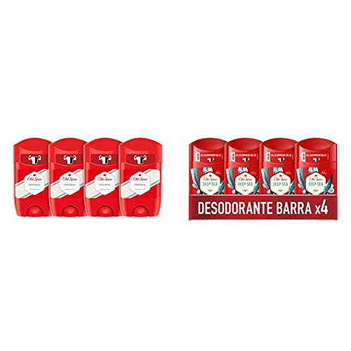 Old Spice Original Desodorante En Barra Para Hombres, Pack 4x50 ml & PACK X4 Deep Sea Desodorante en Barra para Hombres, 50 ml