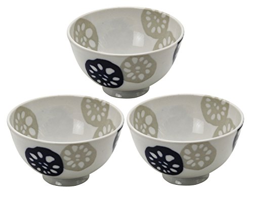 美濃焼 軽量 飯碗 お茶碗 3個セット れんこん 青 約直径11.5×高さ6.2cm 食器セット 陶器 電子レンジ 食洗機対応 日本製 141967(3)