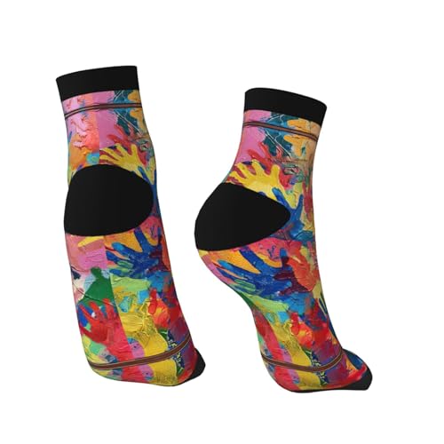 Kids Hand Print Print Sporty Straight Tube Socks For Running Enthusiasts,Breathable And Fashionable4