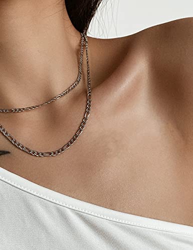 Waitsoul 925 Sterling Silver Figaro Chain Lobster Clasp 3.4Mm Diamond Cut Figaro Link Chain Necklace For Women Men 16-30 Inches(18) #TOP2