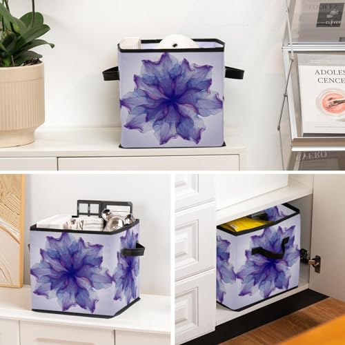 Boîte de rangement cube motif fleurs violettes avec doubles poignées - 6