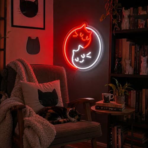 Image of Cat Neon Sign, Neon Signs for Wall Decor - Ghost Cat LED Signs for Bedroom, Game Room, Kids Room, Party Decor - USB Powered Light Up Sign Halloween Christmas Decorations Gift