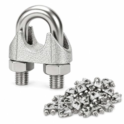 ZIVOVOY 100PCS Heavy Duty M6 1/4" Wire Rope Cable Clamp, Electro Zinc Plated U-Bolt Saddle Fastener, Galvanized Wire Rope Clip for Marine Industrial Rigging & Enterprise Use