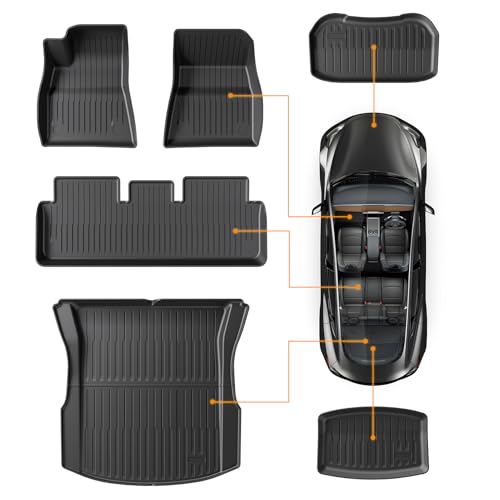 CARENTR Tesla Model 3 Highland 2024 2026 Floor Mats Set, Custom Fit All Weather TPE Car Mats with Front & Rear Floor Liners, Trunk Cargo Liner & Rear Storage Mats, 6PCS Model 3 Accessories — view 2
