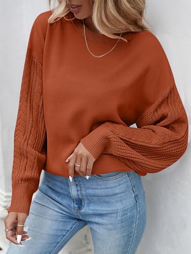 ZESICA Women's 2025 Fall Long Sleeve Crew Neck Solid Color Cable Knit Chunky Casual Oversized Pullover Sweater Tops2