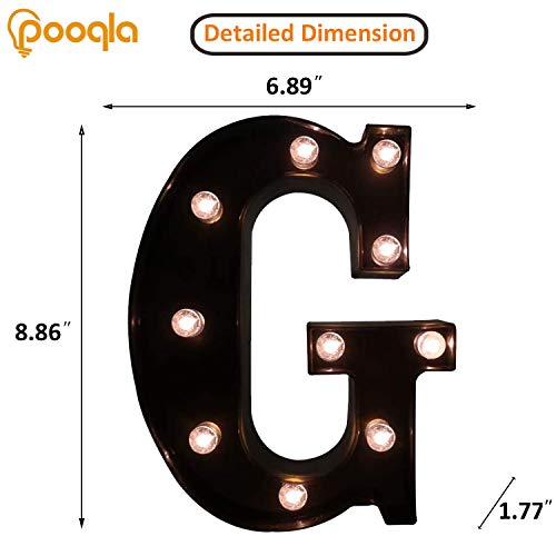 Image of Pooqla Black Light Up Letter G, Marquee Letters Black Room Decor | LED Lighted Letters Birthday Party Decorations, Gifts for Boys Men Christmas Anniversary Night Light Home Bar Room Decoration