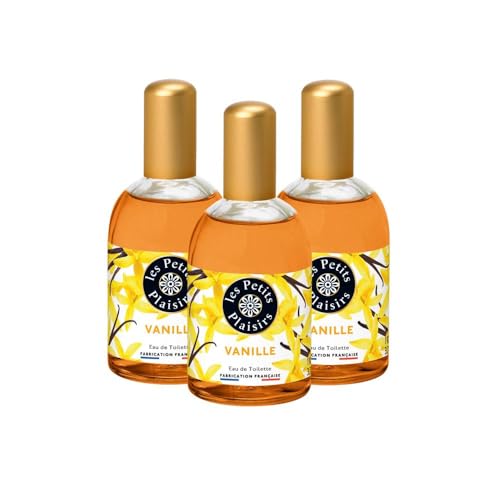 Les Petits Plaisirs - Lote de 3 - Eau de toilette Vainilla, Perfume mujer, Cálido y ambarado, Colonia mujer, Fabricada en Francia, frasco de 110ml