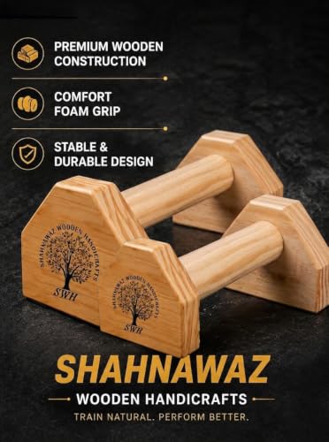 Image of Push-Up Bars, Handcrafted Wooden Parallettes, Non-Slip Base, Ergonomic 25 cm Handles, Natural Wood (orange)