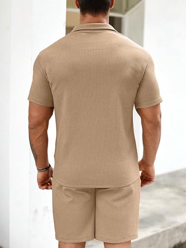 Image of Vogaan Men's Premium Cotton Blend Pyjama Set | Stylish Solid Polo Tshirt and Shorts | Casual Night Suit Wear Set for Man | Summer Co-ords Set with Shorts | Comfortable Nightwear & Loungewear