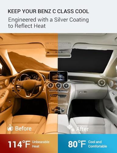 Image of Proadsy 2026 Upgrade Windshield Sun Shade Custom Fit 2008-2014 C Class Foldable Front Sunshade Protector Sun Visor Blocks UV Rays Keep Car Cooler