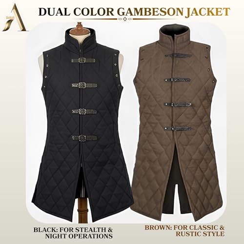 Image of AnNafi Gambeson Coat Aketon Jacket Armor, Costumes Dress SCA Medieval Thick Padded Full Length