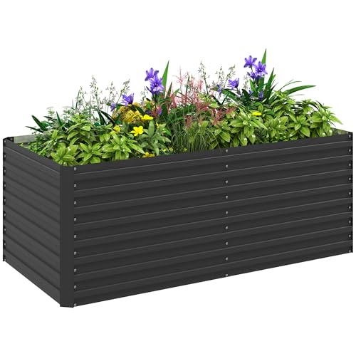 Outsunny Jardinière extérieure, jardinière surélevée galvanisée, carré Potager de Jardin rectangulaire avec Bordure de sécurité et Fond Ouvert, pour...