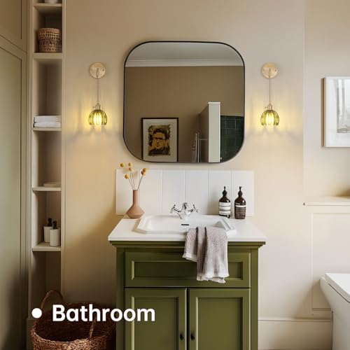 Image of Shenmoyl Vintage Wall Sconce Wall Lamp Green Tulip Shade Pattern Glass Adjustable Chain Retro Gold Wall Mounted Light, Wall Lamp Fixtures Decor for Bedside Bedroom Indoor Doorway
