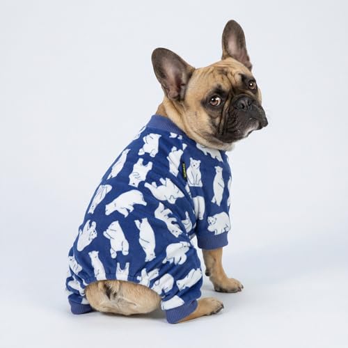 Image of Fitwarm Polar Bear Dog Pajamas, Dog Clothes for Small Dogs Girl Boy, Pet Onesie with Feet, Cat Outfit, Lightweight Velvet, Royal Blue, White, Small