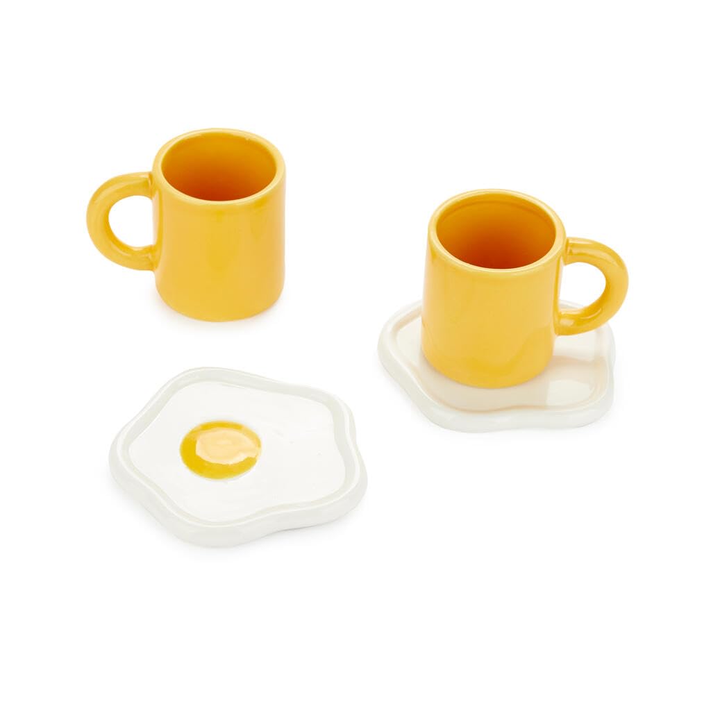 Balvi Set tazzine da cafè Sunny Side Up Due tazze con piattini a forma di uovo fritto Ceramica