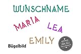  Bügelbild Wunsch Name Text Sterne in Flex, Glitzer, Flock, Effekt in Wunschgröße