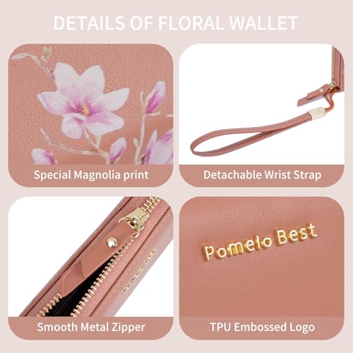 Image of Pomelo Best Wristlet Women Wallet Floral RFID Clutch Purse | Vegan Leather, Multi Credit Card, Large Capacity Zip Around Long Travel Wallets with Coin and Phone Pocket for Ladies