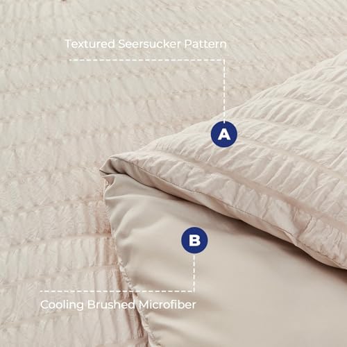 Image of HYMOKEGE Beige Twin XL Comforter Set Seersucker 5 Pieces, All Season Luxury Bed in a Bag for Bedroom, Bedding Set with Comforter, Sheets, Pillowcase & Sham