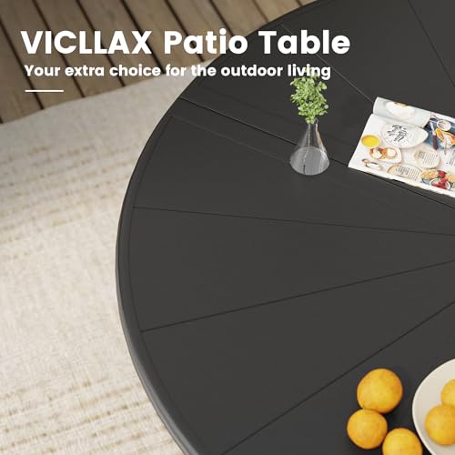 Image of VICLLAX Outdoor Patio Round Dining Table, 40.6 inchx 40.6 inch Aluminum Tabletop with Storage Shelf for Deck Lawn Garden Backyard, Black