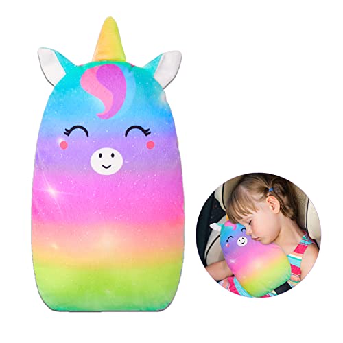Image of FIODAY Car Seat Belt Covers for Kids Unicorn Seat Belt Pillow Soft Seat Belt Cushion Adjust Seat Strap Pillow Head Neck Support for Children Boys Girls Travel, Rainbow