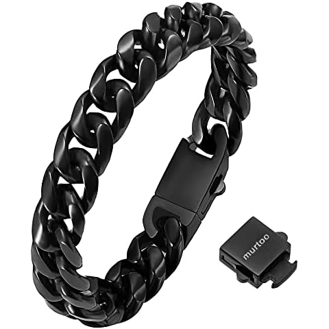 murtoo Mens Bracelet Stainless Steel, Cuban Link Bracelets for Men Black, Stylish Cuban Chain Bracelet for Men Him with Square Box Clasp (Black, 12mm, 8.7inches) Cover