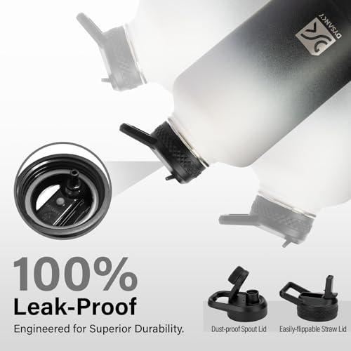 Image of DYSANKY Insulated Water Bottle 64oz with Carrier Bag and Paracord Handle Black and White /Black