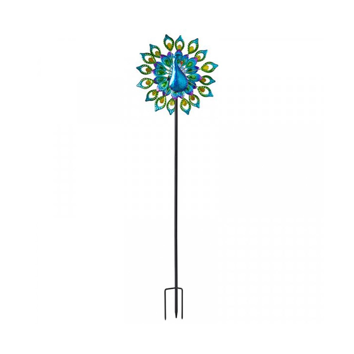 Festive Lights - Girandola solare da giardino da 1,3 m, blu pavone, con LED che cambia colore, sfera di vetro cracklé, resistente alle intemperie - Luce esterna IP44 con piume rotanti e robusto