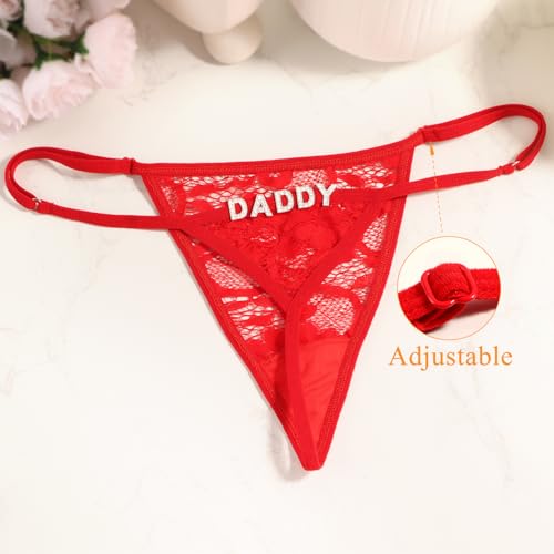Image of Sexy Underwear for Women, Lace Thongs with Sparkling Letter Charms, Fun and Flirty Panties for Women Sexy