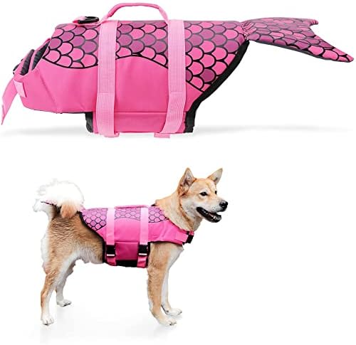 AFR&RF Dog Life Jacket Adjustable Pet Vest with Mermaid Design Handle at Swimming, Pool, Beach, Boating for Small Medium Large Dogs,Gray,XS