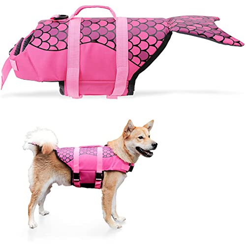 Afr&Rf Dog Life Jacket Adjustable Pet Vest With Mermaid Design Handle At Swimming, Pool, Beach, Boating For Small Medium Large Dogs,Gray,Xs #TOP3