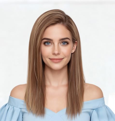 Image of KKU 16 Inch Human Hair Wig Real Hair Wigs for Women C Side Lace Wig Perfect Style for Any Occasion Brown and Blonde Mix