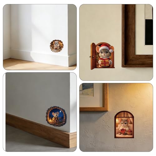 12 adhesivos de ratón decorativos en 3D para pared miniatura 5