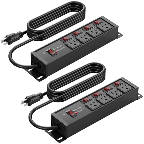 Image of CCCEI 2PCS Heavy Duty Power Strip Surge Protector 20 AMP Individual Switches. 12 Gauge Extension Cord with Multiple Outlets. Garage, Shop, Industrial Wall Mount Electric Extender. 6FT, Black.