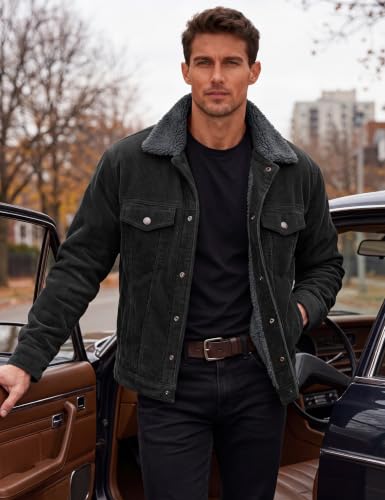 Image of MAGCOMSEN Men's Corduroy Jacket Winter Sherpa Lined Warm Thick Trucker Cargo Coat with 5 Pockets
