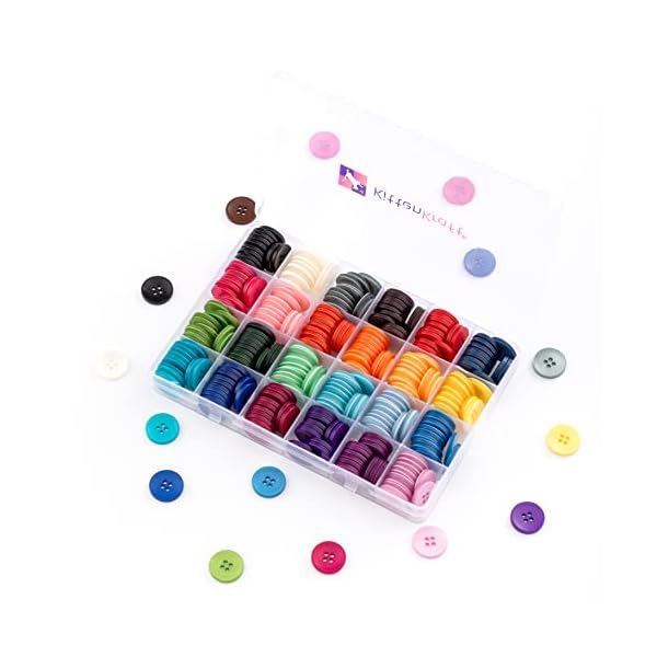 24 Colour 4-Hole Resin Button Set, Choice of Small, Medium or Large Sizes, Haberdashery for Crafting, Sewing, Replacement, Knitting Baby and Kids Sweaters, Handmade Crafts (20mm/32L, 288 Pieces)