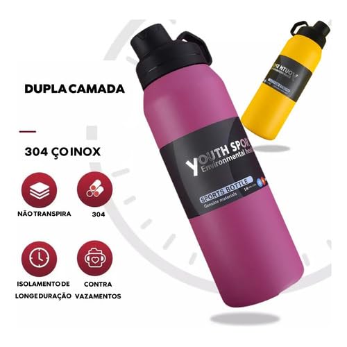 Garrafa de Água Bebidas Térmica Inox Esportes Academia Caminhada Camping Isolada a Vácuo Aço Inox 80